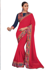 Pink Georgette Fancy Designer Saree Sari