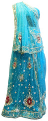 SMSAREE Blue Designer Wedding Partywear Net Stone Beads Cutdana & Pearl Hand Embroidery Work Bridal Lahenga Choli Dupatta SemiStitched LAE624