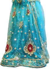 SMSAREE Blue Designer Wedding Partywear Net Stone Beads Cutdana & Pearl Hand Embroidery Work Bridal Lahenga Choli Dupatta SemiStitched LAE624