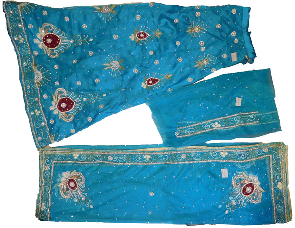 SMSAREE Blue Designer Wedding Partywear Net Stone Beads Cutdana & Pearl Hand Embroidery Work Bridal Lahenga Choli Dupatta SemiStitched LAE624