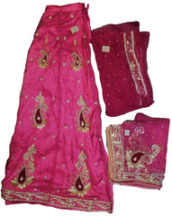 SMSAREE Pink Designer Wedding Partywear Net Stone Beads Cutdana & Pearl Hand Embroidery Work Bridal Lahenga Choli Dupatta SemiStitched LAE626