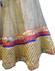 SMSAREE Blue & Cream Designer Wedding Partywear Net Gota Thread & Zari Hand Embroidery Work Bridal Lahenga Choli Dupatta SemiStitched LAE629