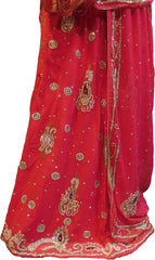 SMSAREE Pink Designer Wedding Partywear Georgette Cutdana Zari Beads & Stone Hand Embroidery Work Bridal Lahenga Dupatta Ghaghra Choli Bari Ki Til With Blouse Piece F001