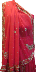 SMSAREE Pink Designer Wedding Partywear Georgette Cutdana Zari Beads & Stone Hand Embroidery Work Bridal Lahenga Dupatta Ghaghra Choli Bari Ki Til With Blouse Piece F001