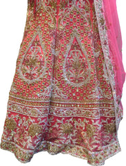 SMSAREE Pink Designer Wedding Partywear Net Cutdana Zari Beads Mirror Bullion & Stone Hand Embroidery Work Bridal Lahenga Dupatta Ghaghra Choli Bari Ki Til With Blouse Piece F006