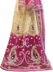 Cream & Pink Designer Wedding Partywear Net Bullion Beads Stone Pearl Hand Embroidery Work Bridal Lahenga Choli Dupatta Semistitched LAE119