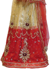 Cream & Red Designer Wedding Partywear Net Bullion Beads Stone Pearl Hand Embroidery Work Bridal Lahenga Choli Dupatta Semistitched LAE121