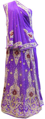 Purple Designer Wedding Partywear Georgette Bullion Beads Stone Pearl Hand Embroidery Work Bridal Lahenga Choli Dupatta Semistitched LAE254