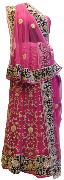 The Show Stopper Pink Designer Wedding Partywear Net Bullion Beads Stone Pearl Hand Embroidery Work Bridal Lahenga Choli Dupatta Semistitched LAE447