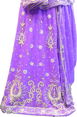 SMSAREE Purple Designer Wedding Partywear Georgette Cutdana Zari Beads & Stone Hand Embroidery Work Bridal Lahenga Dupatta Ghaghra Choli Bari Ki Til With Blouse Piece E896