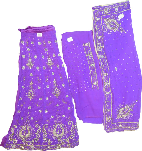 SMSAREE Purple Designer Wedding Partywear Georgette Cutdana Zari Beads & Stone Hand Embroidery Work Bridal Lahenga Dupatta Ghaghra Choli Bari Ki Til With Blouse Piece E896
