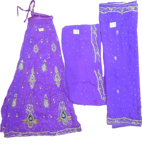 SMSAREE Purple Designer Wedding Partywear Georgette Cutdana Zari Beads & Stone Hand Embroidery Work Bridal Lahenga Dupatta Ghaghra Choli Bari Ki Til With Blouse Piece E971
