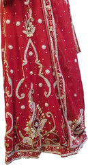 SMSAREE Red Designer Wedding Partywear Georgette Cutdana Zari Beads & Stone Hand Embroidery Work Bridal Lahenga Dupatta Ghaghra Choli Bari Ki Til With Blouse Piece E976