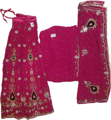 SMSAREE Pink Designer Wedding Partywear Georgette Cutdana Zari Beads & Stone Hand Embroidery Work Bridal Lahenga Dupatta Ghaghra Choli Bari Ki Til With Blouse Piece E978