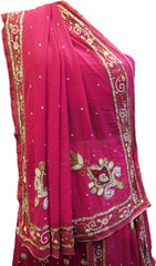 SMSAREE Pink Designer Wedding Partywear Georgette Cutdana Zari Beads & Stone Hand Embroidery Work Bridal Lahenga Dupatta Ghaghra Choli Bari Ki Til With Blouse Piece E990