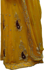 SMSAREE Yellow Designer Wedding Partywear Georgette Cutdana Zari Beads & Stone Hand Embroidery Work Bridal Lahenga Dupatta Ghaghra Choli Bari Ki Til With Blouse Piece E992