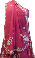 SMSAREE Pink Designer Wedding Partywear Georgette Cutdana Zari Beads & Stone Hand Embroidery Work Bridal Lahenga Dupatta Ghaghra Choli Bari Ki Til With Blouse Piece E994
