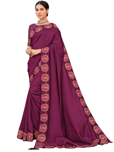 Purple Silk Fabrics Full Designer Saree Sari