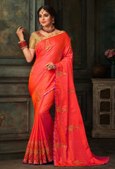 Red Poly Silk Heavy Work Saree Sari