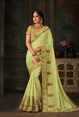Green Poly Silk Heavy Work Saree Sari