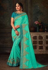 Blue Poly Silk Heavy Work Saree Sari