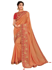 Peach Two Tone Silk Full Designer Saree Sari