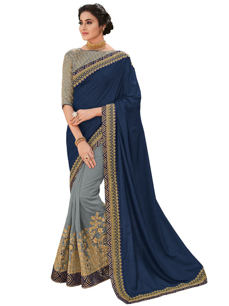 Violet & Grey Two Tone Silk Full Designer Saree Sari