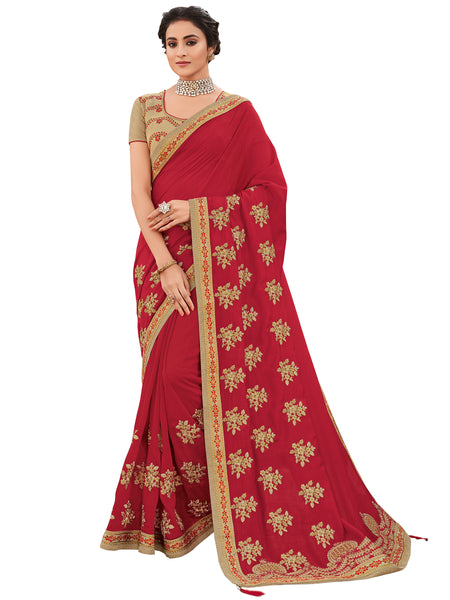 Red Silk Fabrics Full Designer Saree Sari