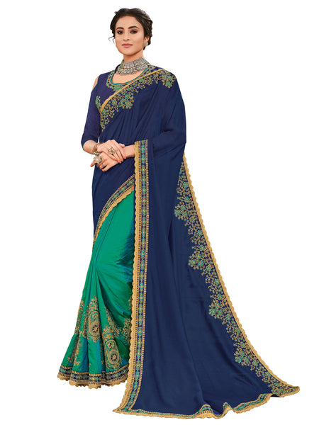 Violet & Green Two Tone Silk & Silk Fabrics Full Designer Saree Sari