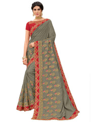 Grey Silk Fabrics Full Designer Saree Sari