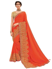 Orange Two Tone Silk Full Designer Saree Sari