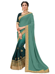 Green Shaded Silk Full Designer Saree Sari