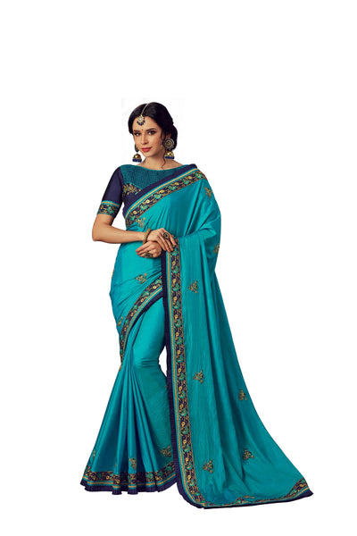 Blue Poly Silk Heavy Designer Saree Sari