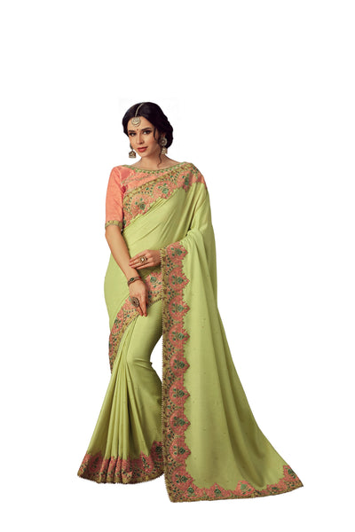 Green Poly Silk Heavy Designer Saree Sari