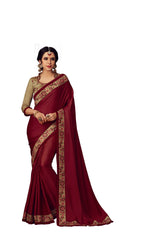 Maroon Poly Silk Heavy Designer Saree Sari