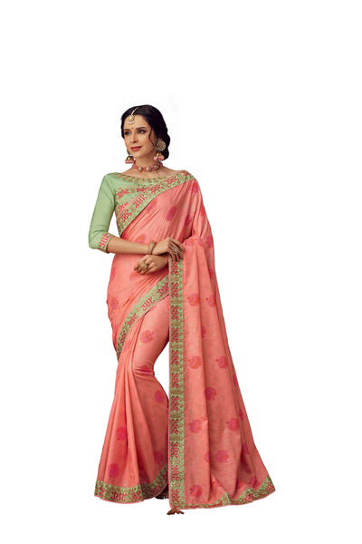 Pink Poly Silk Heavy Designer Saree Sari