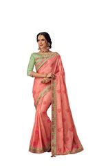 Pink Poly Silk Heavy Designer Saree Sari
