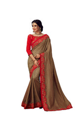 Brown Poly Silk Heavy Designer Saree Sari