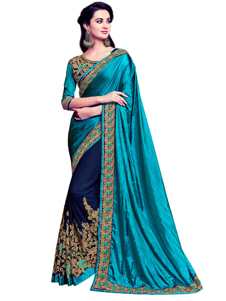 Dark Cyan & Violet Georgette Two-Tone Silk Fancy Designer Saree Sari