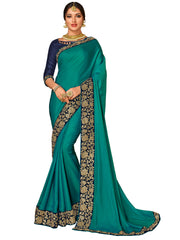 Green Satin Silk Fancy Designer Saree Sari