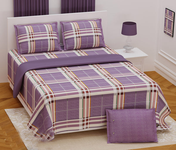 Violet Pure Cotton Double Bed Printed Bedsheet