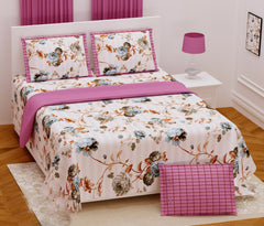 Off White Pure Cotton Double Bed Printed Bedsheet