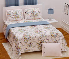 Off White Pure Cotton Double Bed Printed Bedsheet