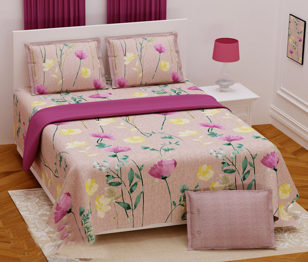 Onion Pink Pure Cotton Double Bed Printed Bedsheet