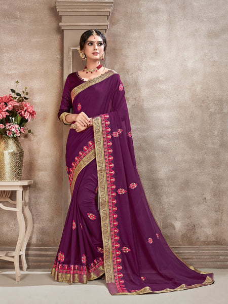 Purple Poly Silk Designer Saree Sari