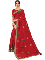 Red Silk Fabrics Heavy Designer Saree Sari