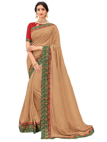 Beige Silk Fabrics Heavy Designer Saree Sari