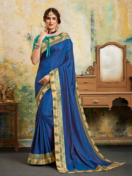 Blue Poly Silk Fancy Designer Saree Sari