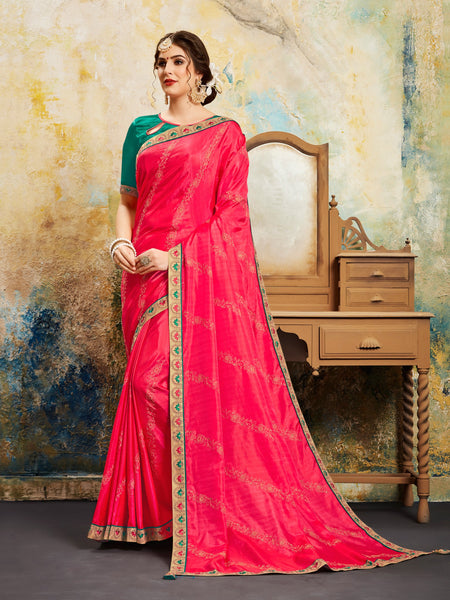Red Poly Silk Fancy Designer Saree Sari
