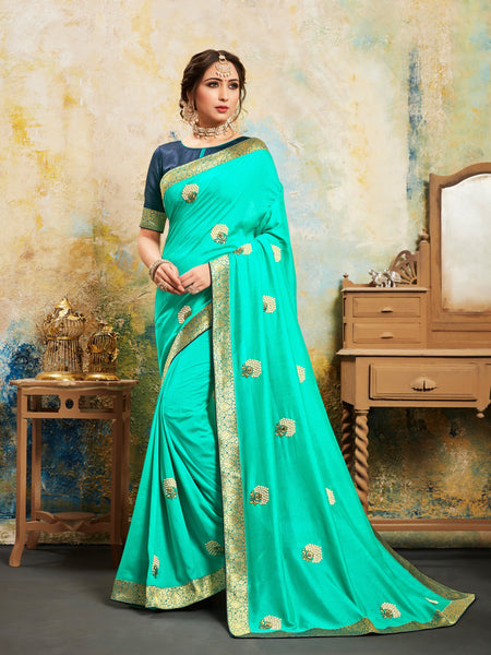 Green Poly Silk Fancy Designer Saree Sari